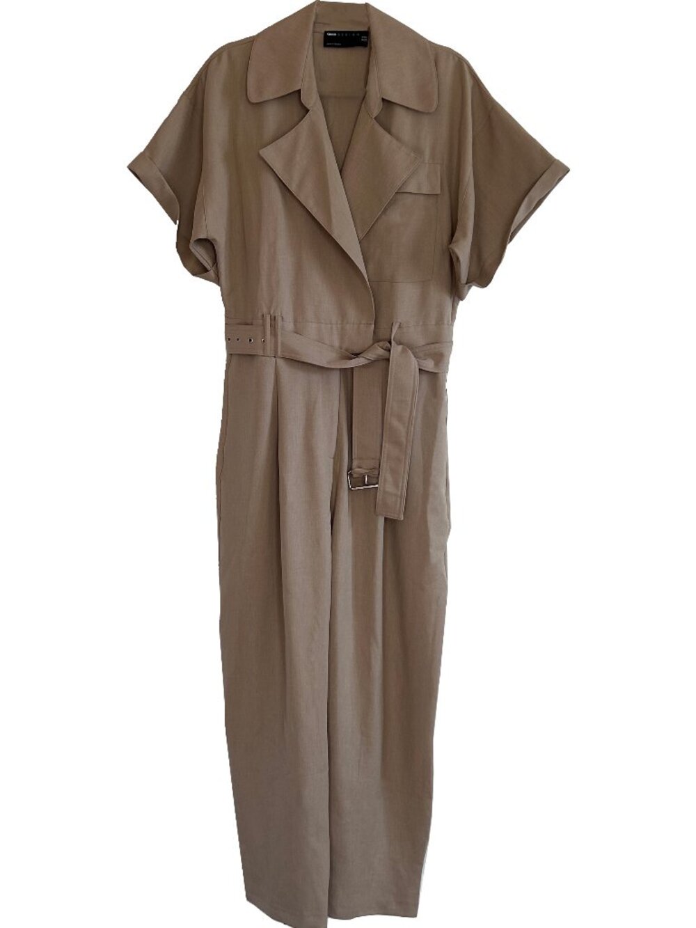 ASOS DESIGN Tailored Tux Belted Jumpsuit in Stone Sz 10